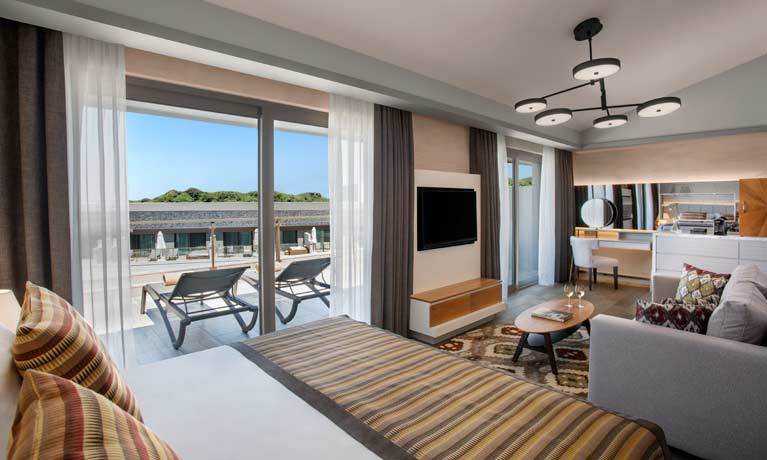 A spacious suite with large outdoor terrace