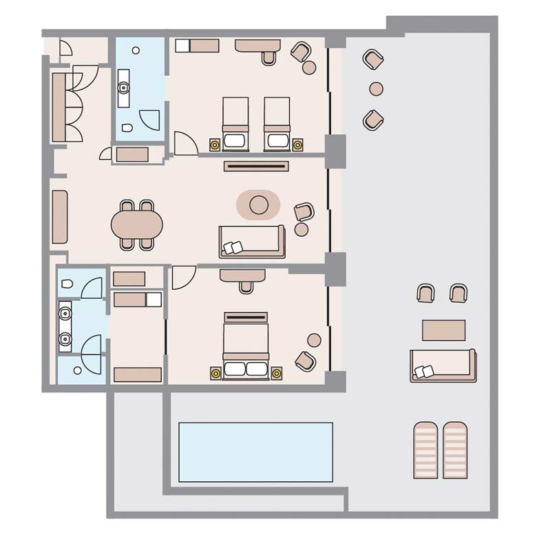 Penthouse Suite with Two Bedrooms & Private Swimming Pool - Sea View Floorplans