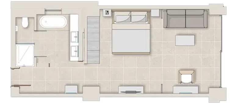 An illustration of the floor plans of the Panorama Junior Suite