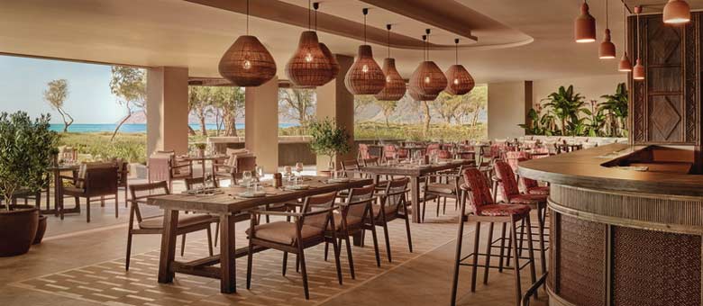 Azul restaurant is bright and inviting with tables well spaced apart and the clear blue sea creates a stunning view for guests enjoyment.