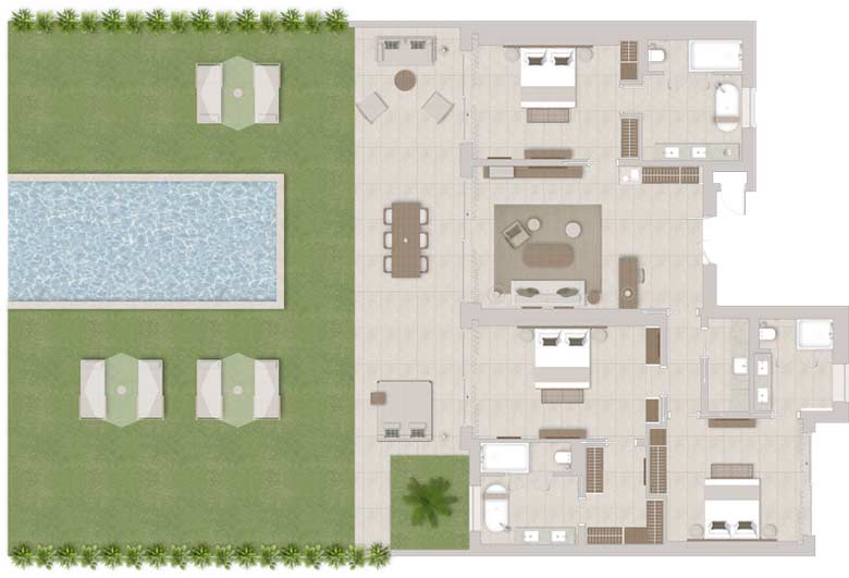Deluxe Three Bedroom Suite Private Pool Garden View Plans