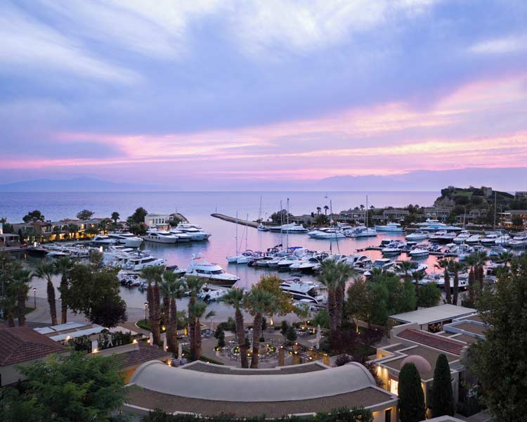 A panoramic view of the Marina, the hub of Sani Resort where you can shop, eat or enjoy a drink and soak up the atmosphere.