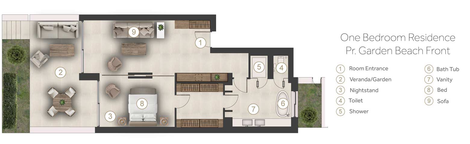 One Bedroom Residence Private Garden Beach Front Floorplans