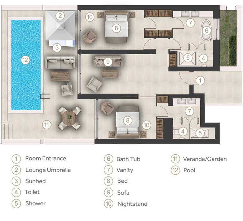 Two Bedroom Residence Private Pool Beach Front Floorplans
