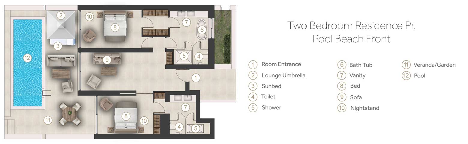 Two Bedroom Residence Private Pool Beach Front Floorplans